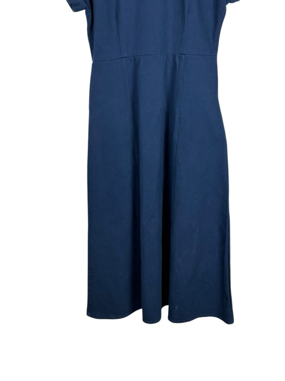 LAROQUE ALY BLUE COTTON TWILL COLLARED BELTED SHORT SLEEVE MIDI DRESS - Picture 9 of 16